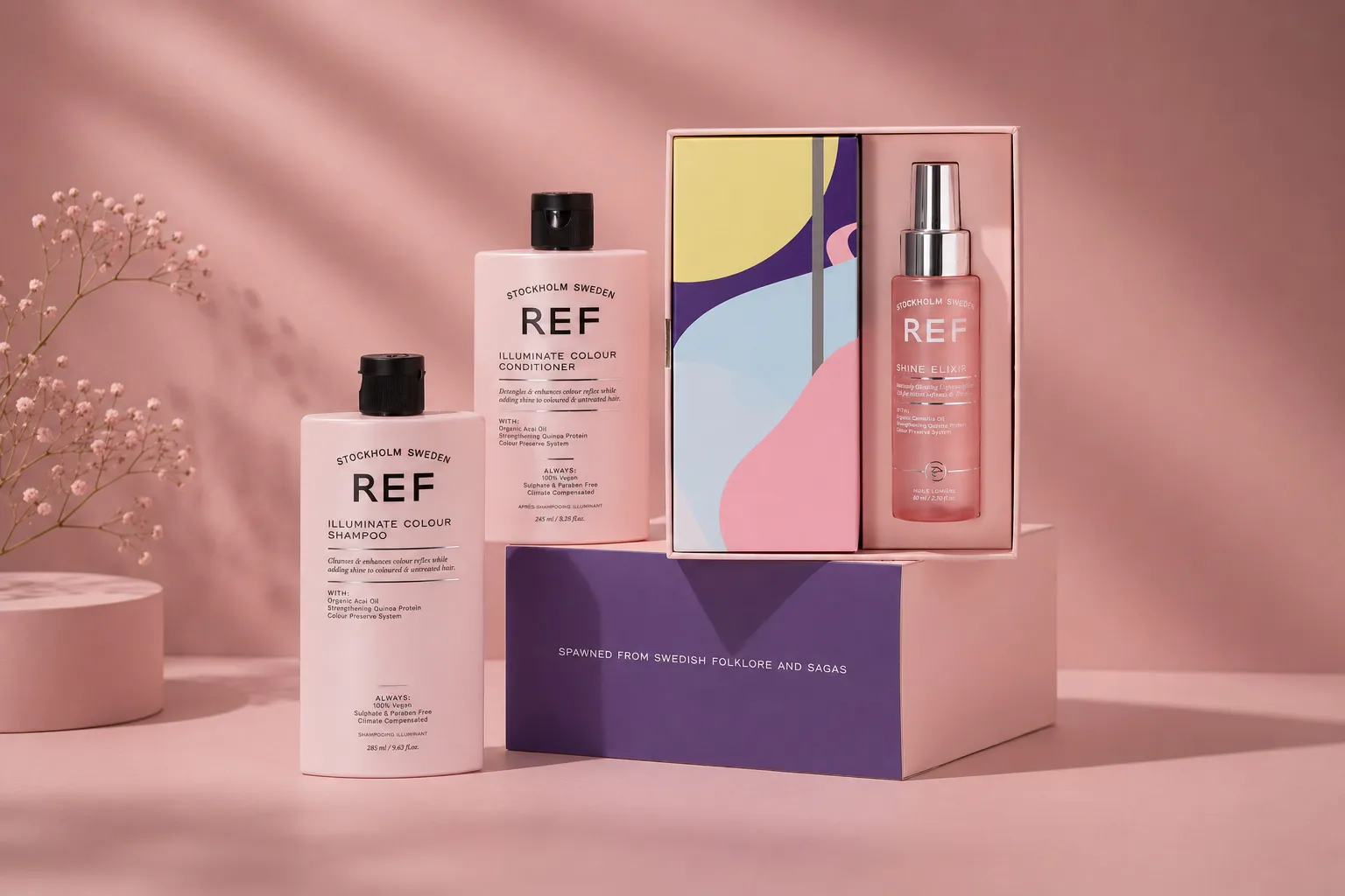 REF Stockholm Illuminate Colour shampoo, conditioner and Shine Elixir gift set